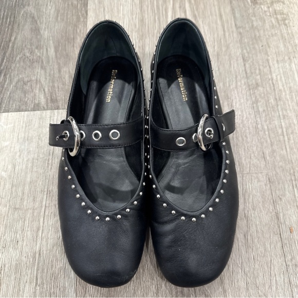 REFORMATION Black Studded Bethany Mary Jane Flat Buckle Shoes  Women's Size 5 - Picture 2 of 8